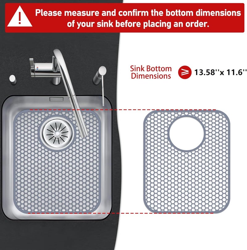 Bestjing 2 Pack Silicone Kitchen Sink Protector Mat with Rear Drain - 13.58''x 11.6'' Kitchen Sink Accessory, Folding Non-Slip Heat Resistant Mat Grid for Bottom of Porcelain Stainless Steel - Image 2